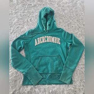 Abercrombie & Fitch Vintage Hoodie Sweatshirt Pullover Embroidered Teal Womens L